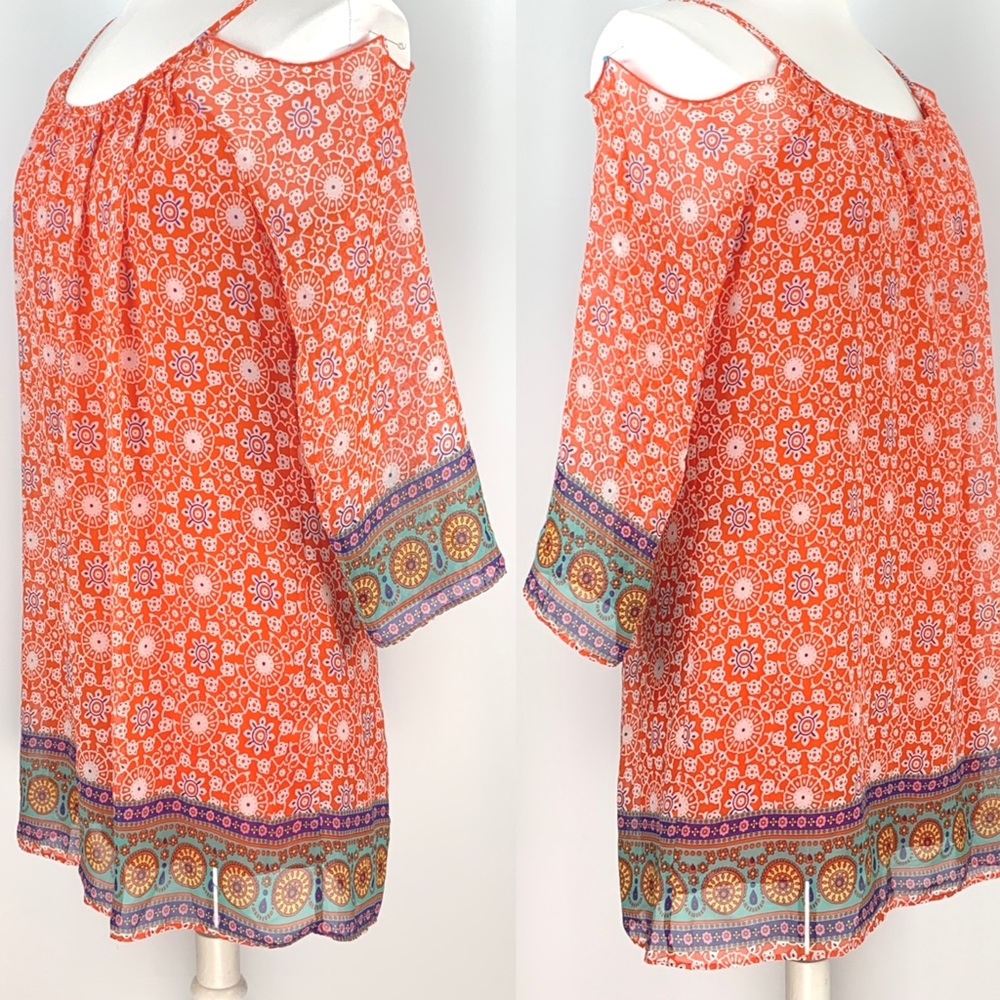 GB Girl Orange Lightweight Geometric Cold Shoulder Dress Youth size X-Large - Picture 3 of 15